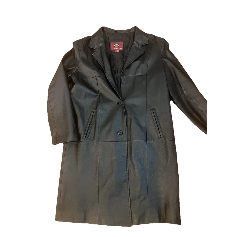 Y2k Vintage Whimsigoth‎ Marc Mattis Coat Sz XL  Black Leather Mid Length Emo